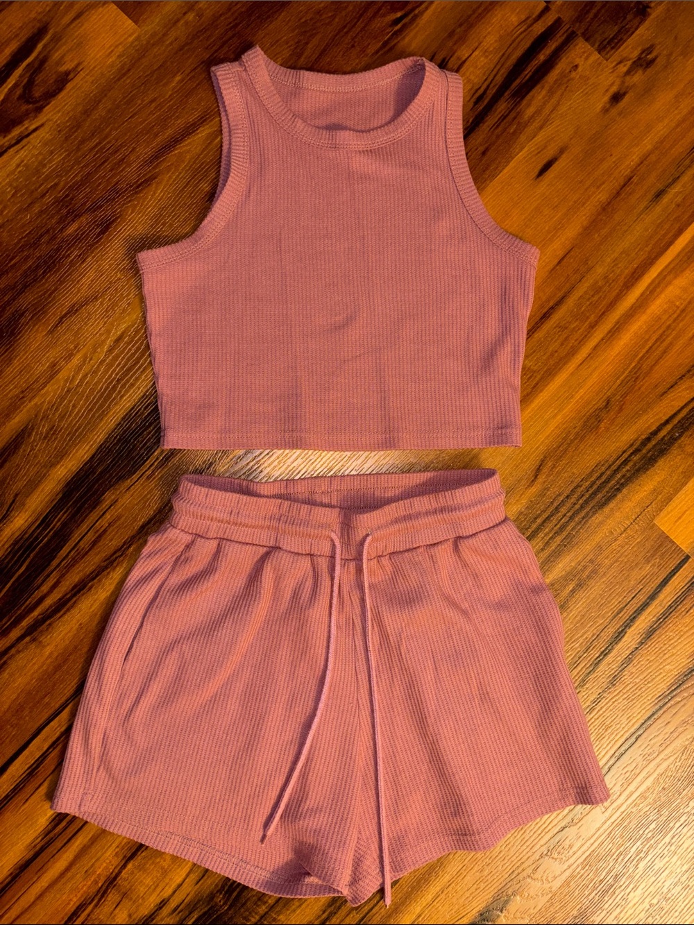 Pink Crop Tank & Drawstring Shorts Lounge Set